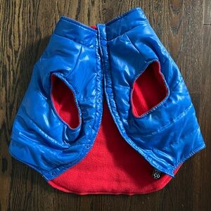 Old Navy dog blue Puffer vest Jacket red fleece reversible size M / L